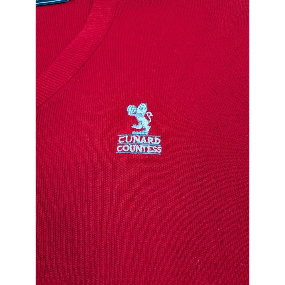 Vintage Cunard Countess‎ Cruise Ship Sweater Mens L Red V-Neck McBriar Made USA